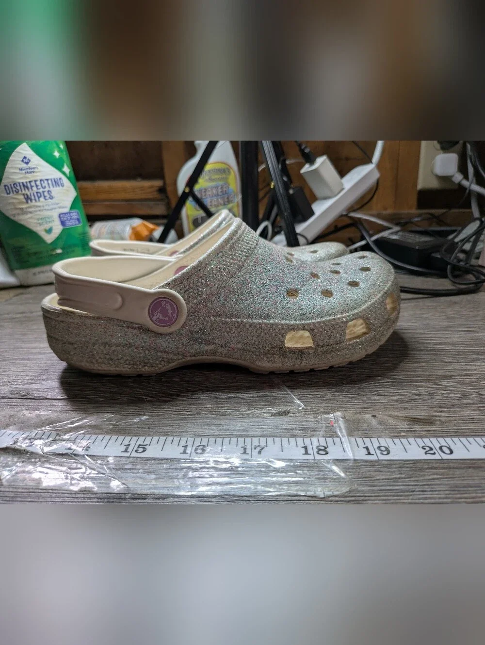 Crocs Silver Glittery Slip On Clogs Size Junior 3 Girls